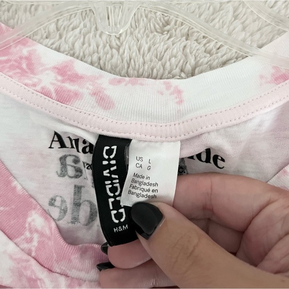 Ariana Grande H&M Divided Thank U Next Pink Tie Dye Cropped Tee Top Size Large - Picture 8 of 8